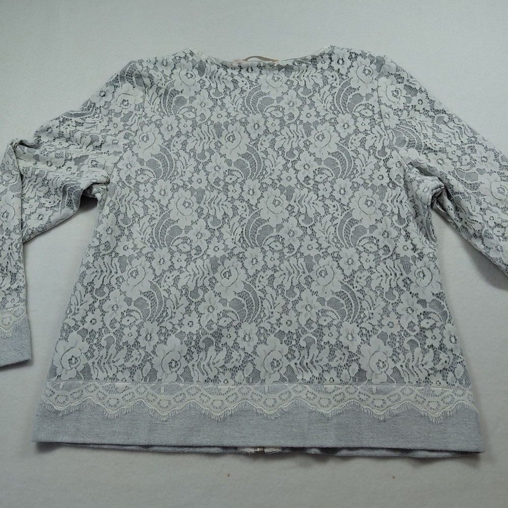 Soft Surroundings Grey White Floral Lace Overlay Zip Front Jacket XL - Picture 3 of 16
